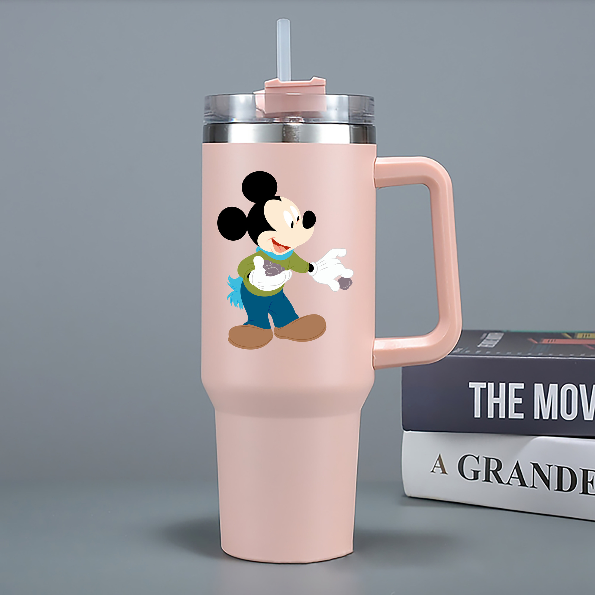 （画像用） ミッキーマウス Mickey Mouse 1200mL車用タンブラー - クリスタルステッカー（プラスチックストロー付き）